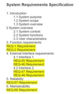 Example of a requirement specification with requirements allocated to paragraphs - categorization example.